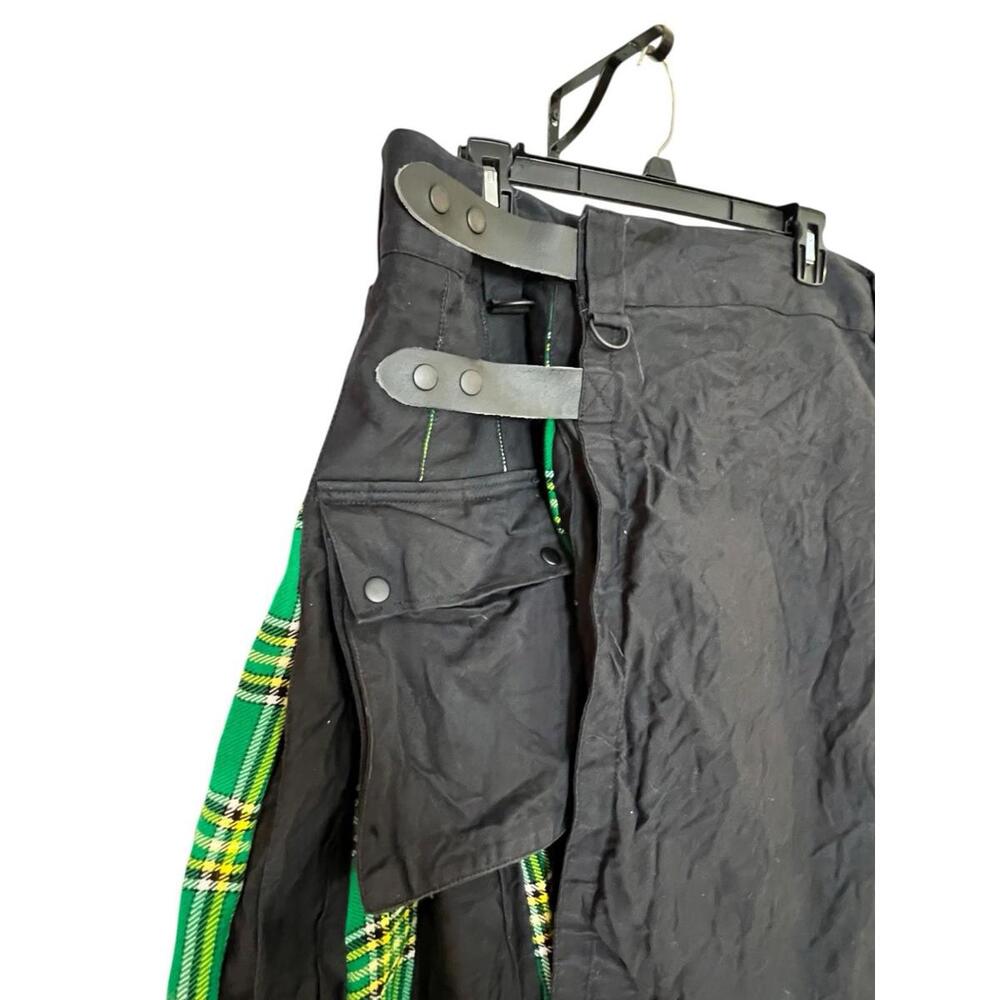 Black Utility Kilt with Green Tartan Pleats‎ Cargo Pockets Adjustable Men’s 42 - Picture 3 of 12